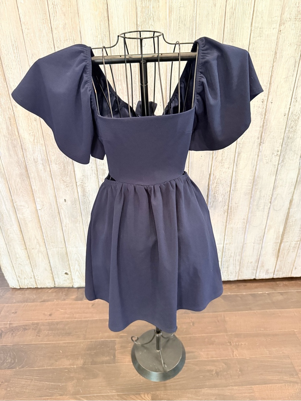Altar’d State Navy Flowy Sleeve Square Neck Mini Dress